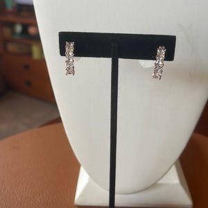 Diamonique Princess Cut Stone 3/4” Hoop Earrings in 925 SS Rose Gold